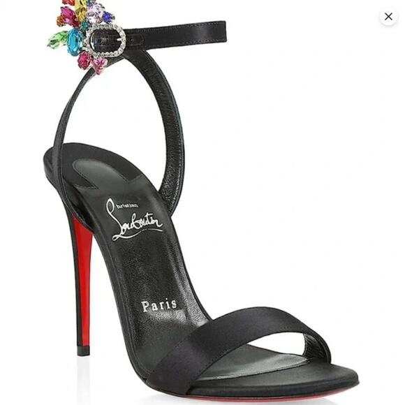 Christian Louboutin Goldie Joli 100 Embellished Satin Heels - Women's NWT US 7 - Picture 1 of 12